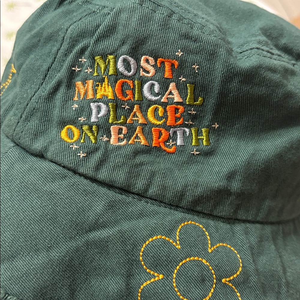 Green Embroidered Bucket Hat